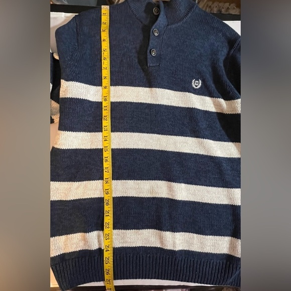 Chaps Navy Cream Preppy Y2K old money Sweater 2 spots review pics carefully Med - Picture 7 of 11